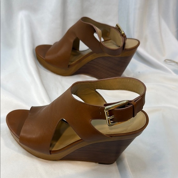 MICHAEL KORS, Josephine, Brown Leather Wedge Sandals, women, Sling Back, 9.5M - Picture 8 of 13